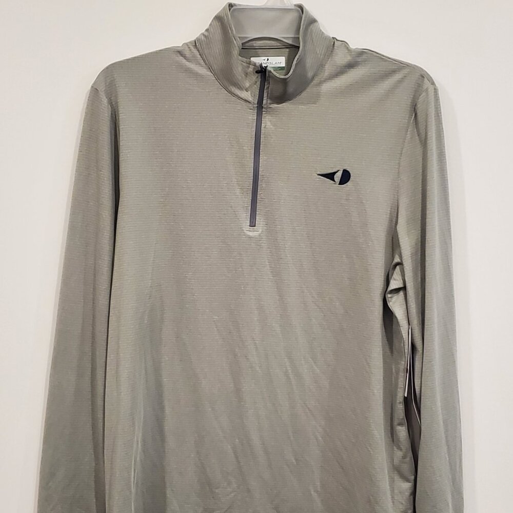 GRAND SLAM Men's Golf Shirt Long Sleeve Zip Pullover Silver Grey Pinstripe 38/40